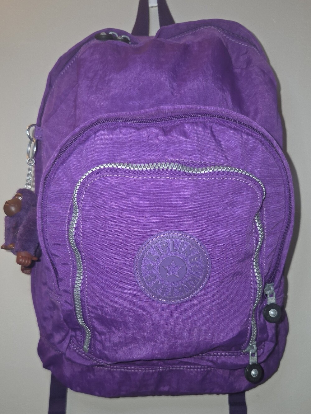 Kipling Harper Backpack in VIP Purple with Matching Monkey Keychain